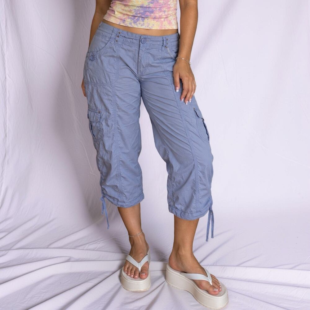 2000s Chico's Periwinkle Utility Cargo Capri Pants Drawstring Hem